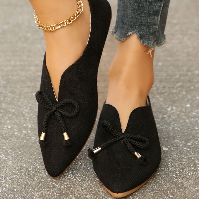 Large Size Fashionable Pointed Bow Decoration Flat Sole Single Shoe Comfortable And Versatile Bean 43_voghion.com