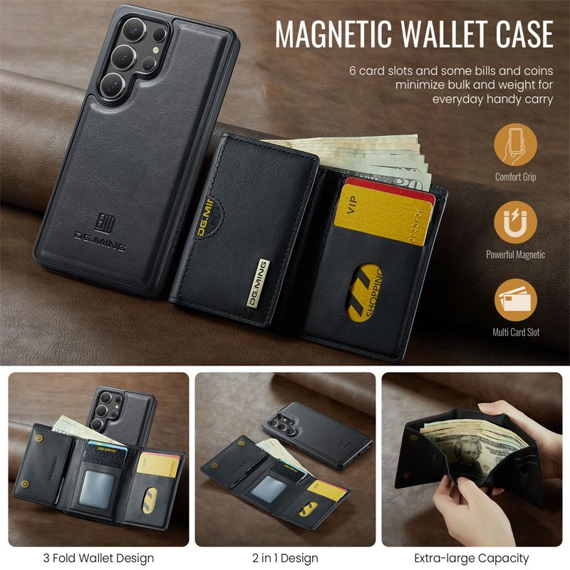 Custodia magnetica staccabile 2 in 1 per Samsung Galaxy S25 Edge S24 FE S23 S22 S21 Ultra Portafoglio in pelle con tasca porta carte sul retro_voghion.com