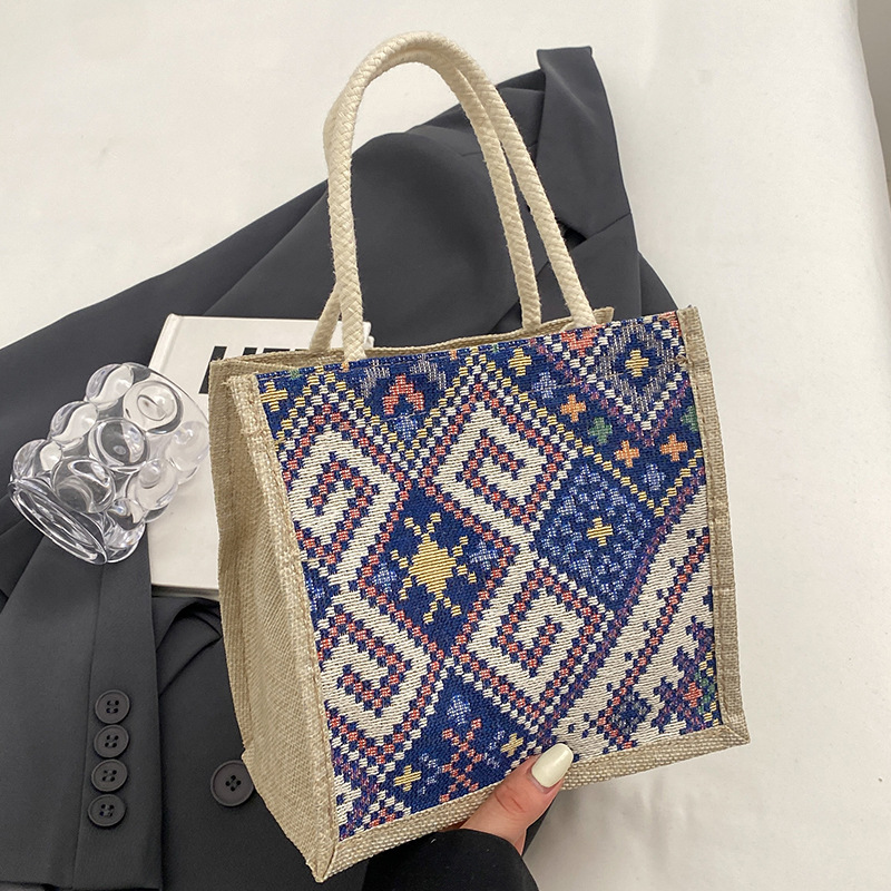 Borsa da viaggio in tela in stile etnico per donna, estiva, nuova moda, da portare a mano all'aperto, in lino, per il pranzo, per la mamma_voghion.com