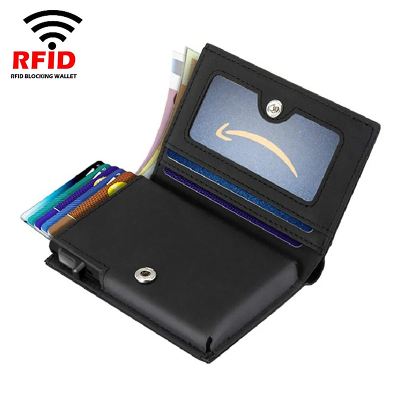 Kohandatud süsinikkiust rahakott Metallkaart Ho meeste naiste RFID-blokeering 100% ehtsast nahast rahakott õhuke hüpikaken_voghion.com