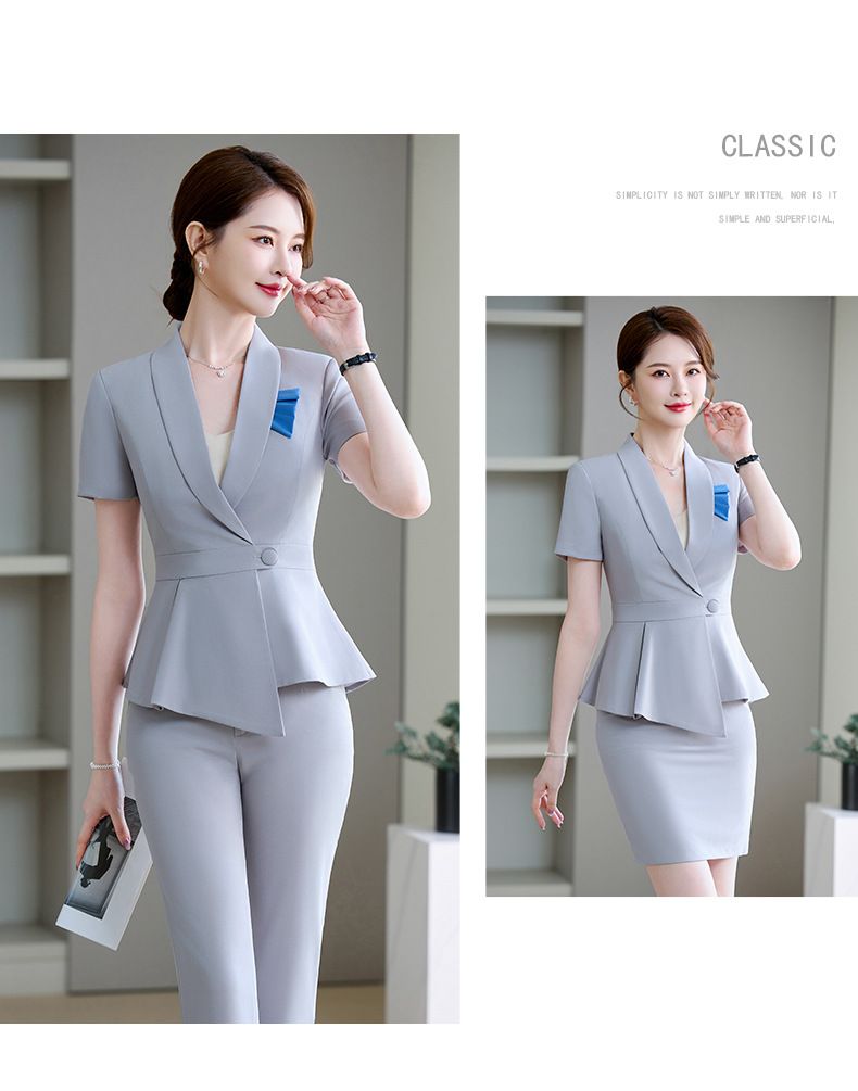 Short Sleeved Professional Suit Women's Summer New Style Hotel Front Desk Reception Manager Workwear Jewelry Store_voghion.com
