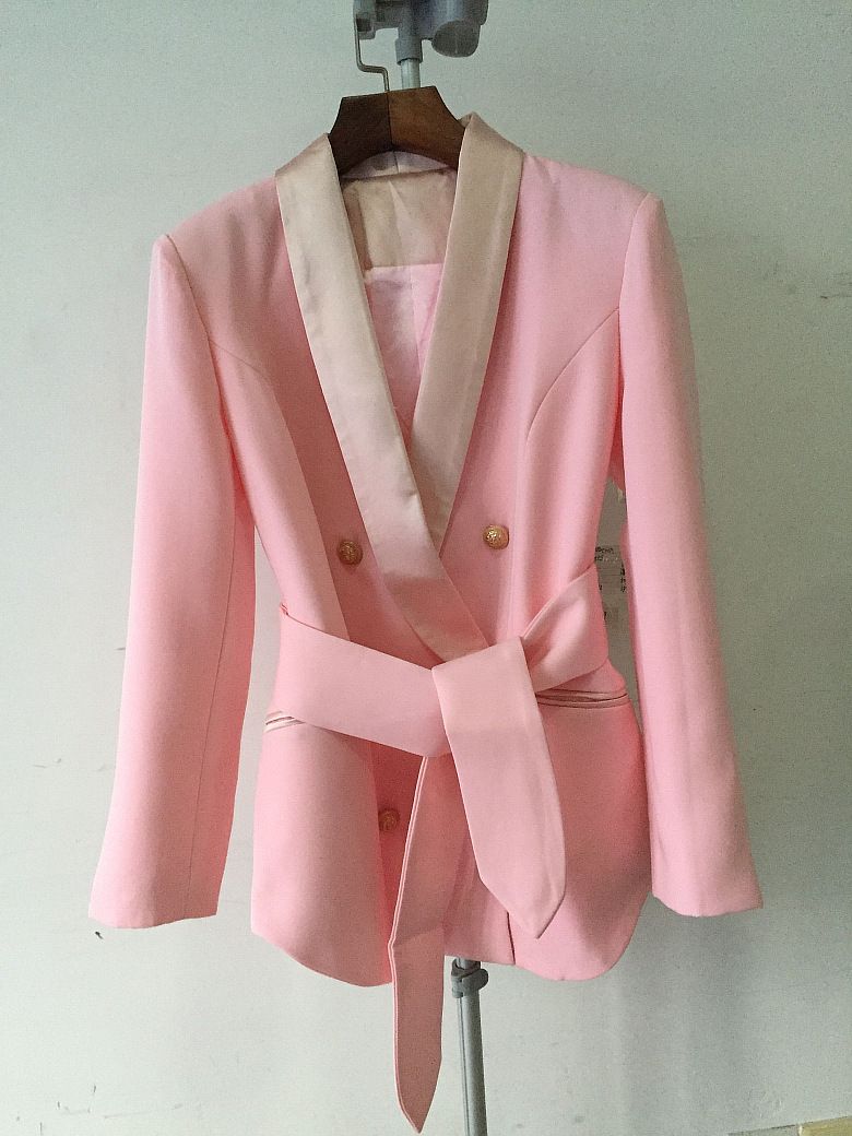 Sophisticated Double-Breasted Suit Jacket – European-Inspired Belted Blazer With Notched Lapel, Slim Fit & Timeless Elegance_voghion.com