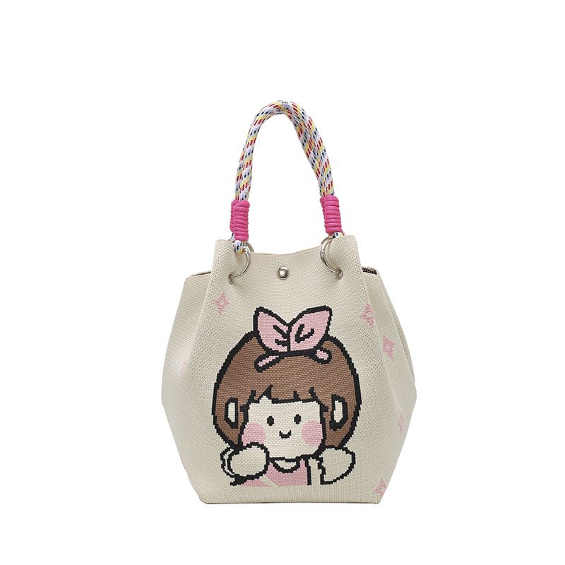 Borsa a tracolla casual versatile e di grande capacità, in maglia trapuntata in bianco e nero, con design di nicchia_voghion.com