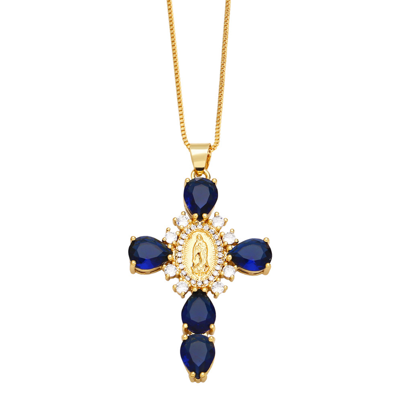 Micro Set Zircon Pendant Creative Personalized Virgin Cross Necklace Female Collar Chain nks01_voghion.com