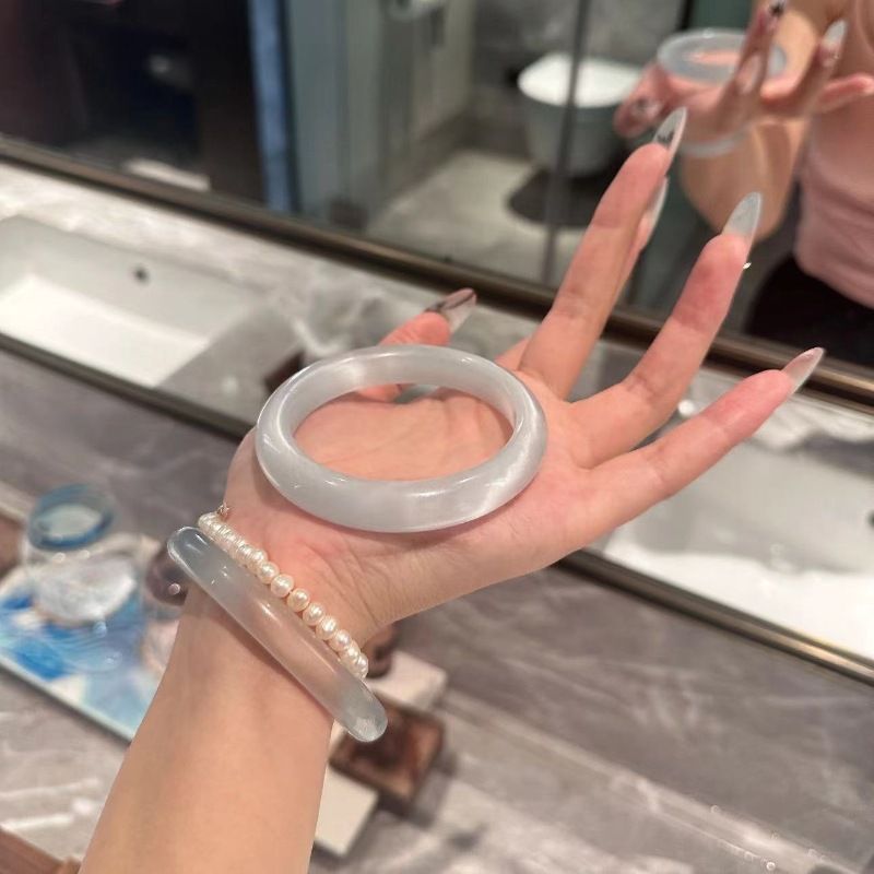 Braccialetto da donna con cristalli di agata, colore bianco chiaro di luna, di alta qualità, trasparente, effetto ghiaccio, con occhio di gatto_voghion.com