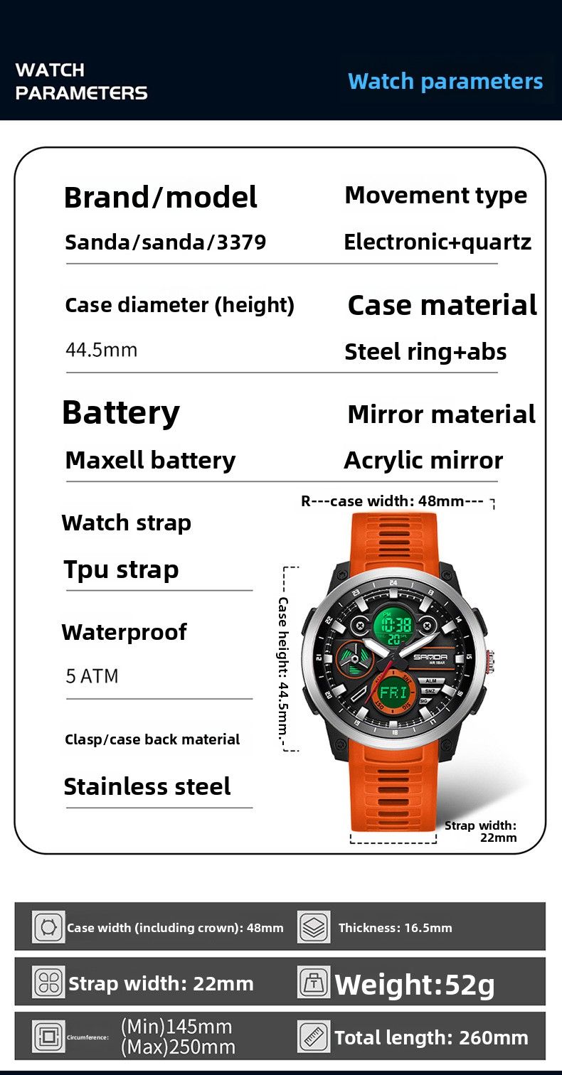 Sanda Cross-Border Hot-Selling Student Trendy Multi-Function Summer Time Waterproof Alarm Reminder Electronic Watch For_voghion.com