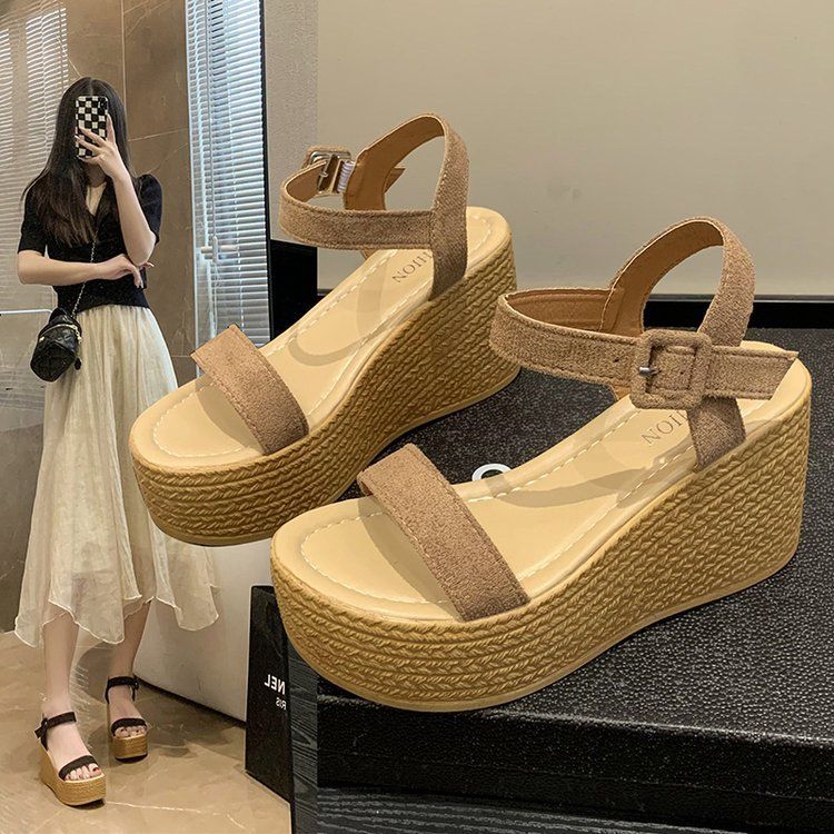 Sandals Large Size 2025 Summer New Style Sponge Cake Wedge Heel Thick Sole Waterproof Platform Suede Women's Sandals_voghion.com