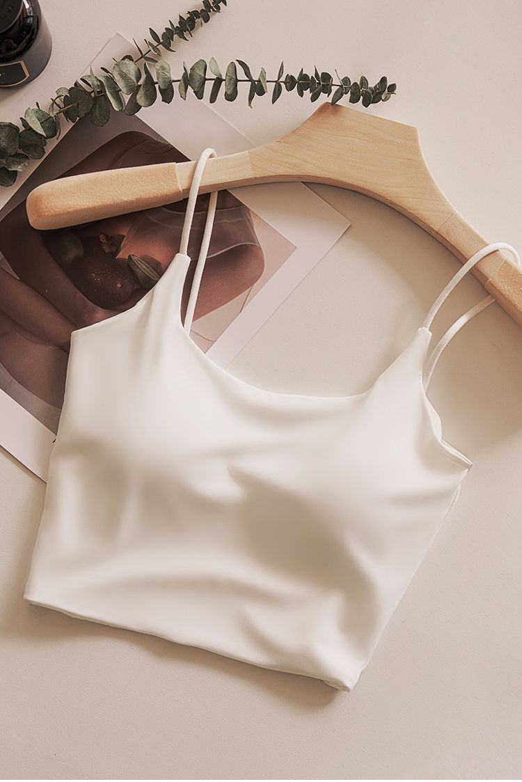 Intimo con cuscinetto per il torace, canotta in seta ghiacciata da donna, cardigan, maglietta interna snellente, corta, con base superiore che lascia scoperta la pancia_voghion.com