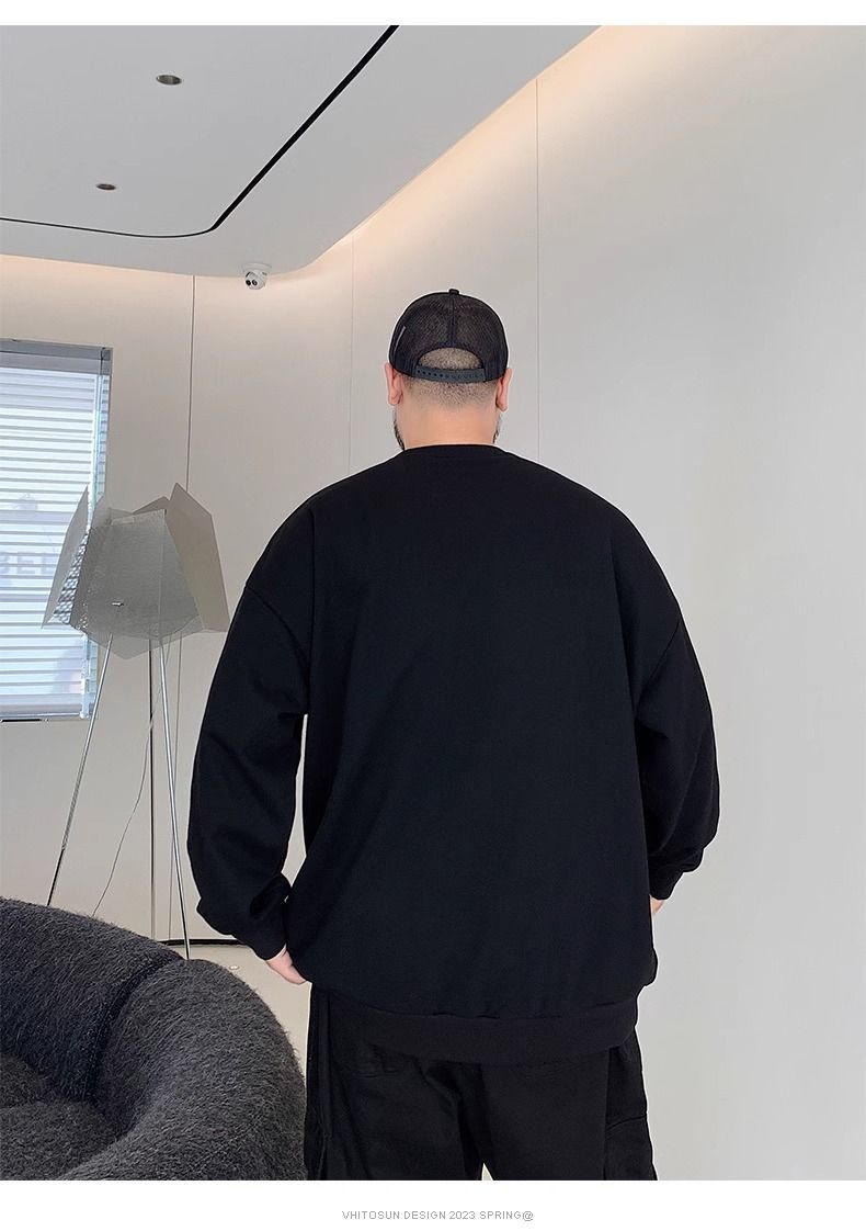 Felpa in pile girocollo da uomo grasso taglia forte da 150 kg, casual, con patchwork, autunno e inverno_voghion.com