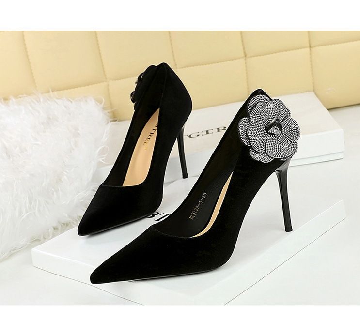 3739-H59L Wind slimming Water Diamond Side Flower Xishi Velvet Fine Super High Heels Single Shoes for Women_voghion.com