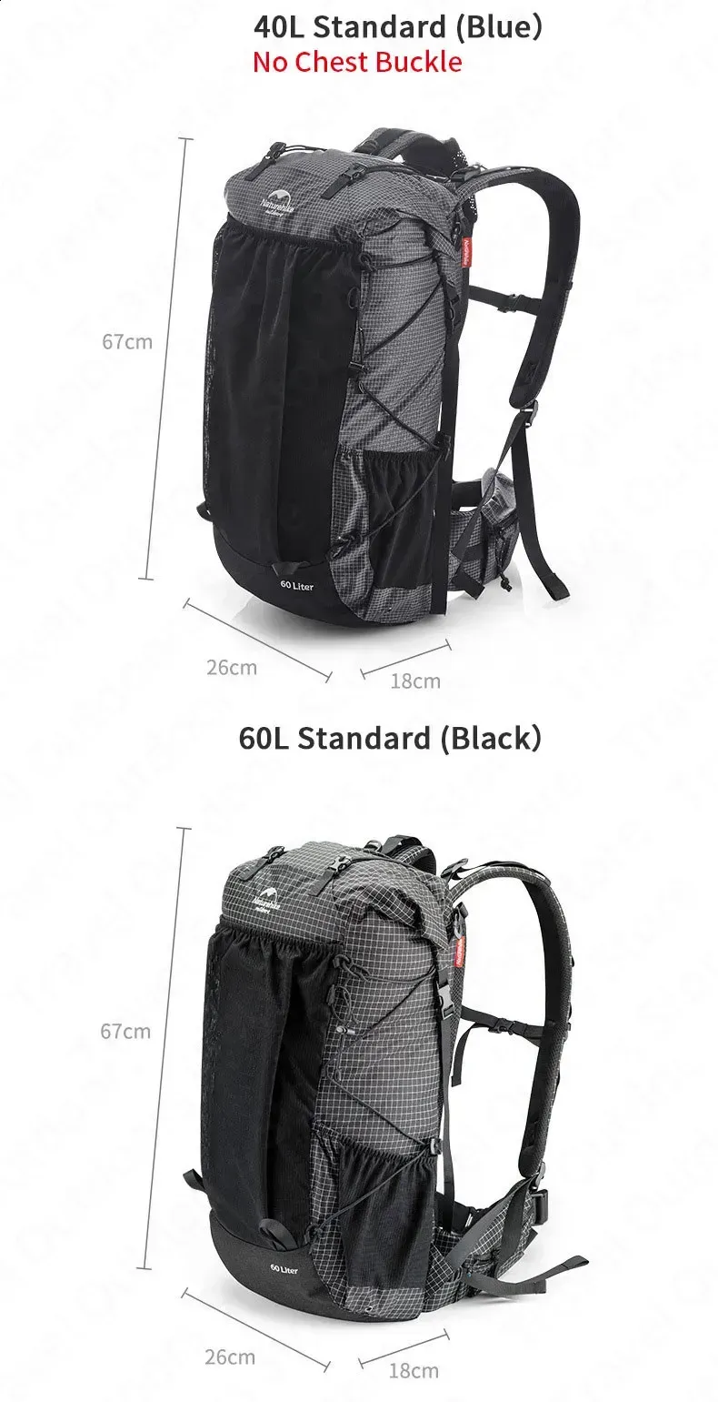 Ultralight Backpack 605L/40L Frame Waterproof Travel Bag Large Capacity Camping Outdoor Hiking With Rain Cover 250429_voghion.com