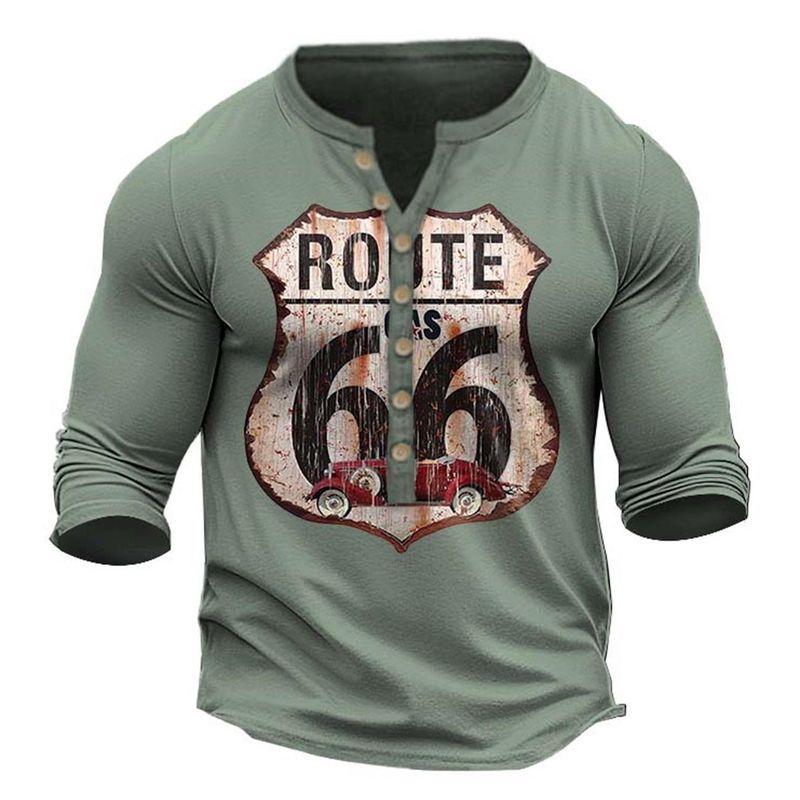Unbeatable Quality Summer Digital Printed Youth Motorcycle Pattern Henry Shirt With 7 Button Men's Casual Long Sleeves_voghion.com