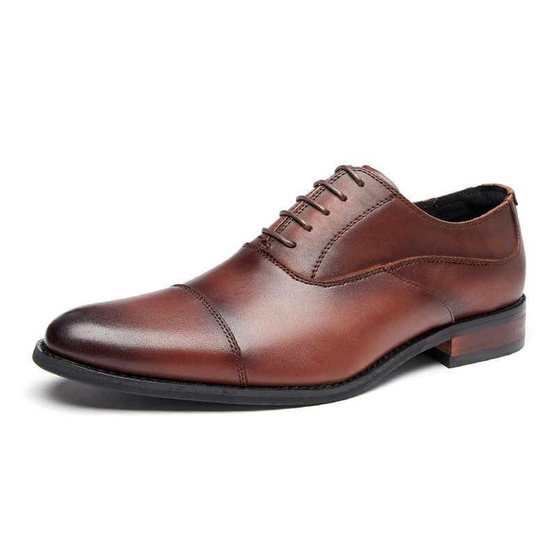 Zapatos Oxford de cuero genuino de tres articulaciones, estilo británico, formales, con suela de madera y capa superior de piel de vaca para hombre._voghion.com