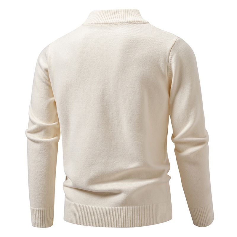 Herren-Pullover mit Stehkragen und halbem Reißverschluss, einfarbig, für Herbst und Winter, lässiger Pullover, Basis-Pullover_voghion.com