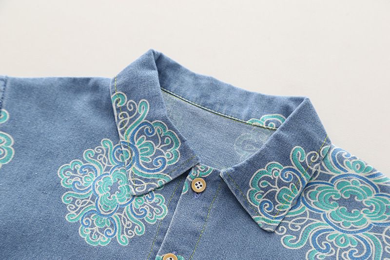 2024 nyári új, kínai stílusú, farmer, rövid ujjú, bő, hétköznapi szett fiúknak és gyerekeknek_voghion.com