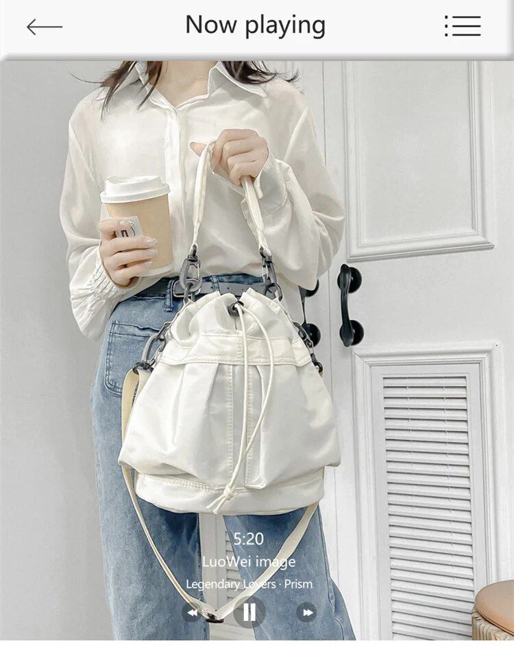 Eenzel Schëller-Crossbody-Täsch, Casual Schnürpäck, Liichtgewiicht Handtasche mat grousser Kapazitéit, Nylon-Eemertasch fir Fraen_voghion.com