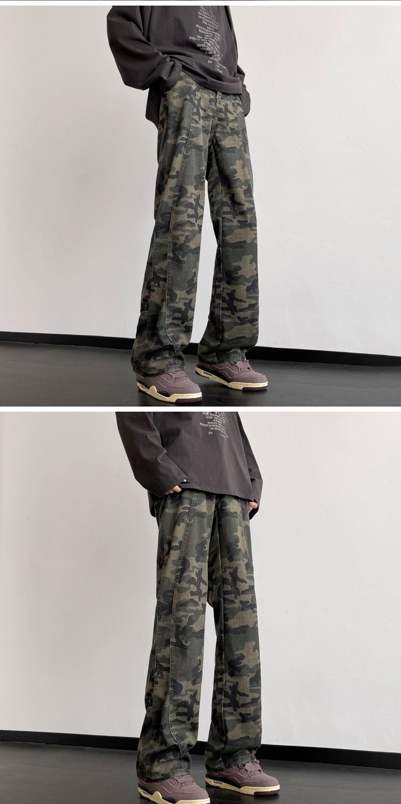 Spring High Street Micro-pull Pants American Camouflage Jeans Men's Straight Design High Sense_voghion.com