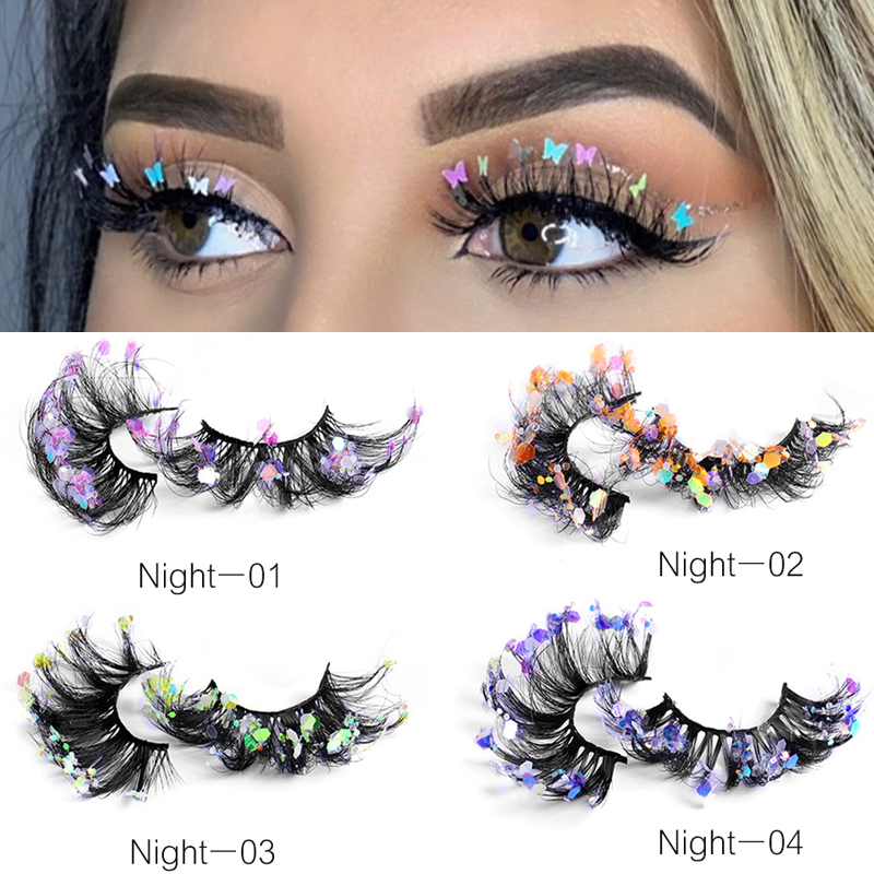 3D Luminous 1Pairs False Eyelashes Natural Glitter Powder Sequins Style Fake Eyelash Handmade Makeup Lash_voghion.com