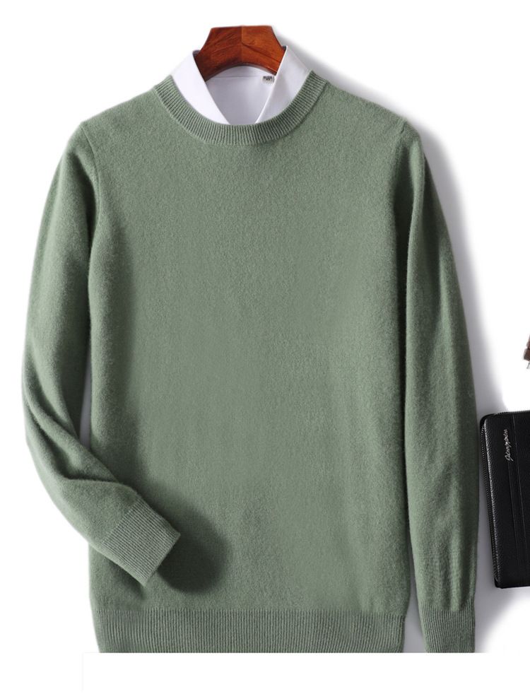 Neue Herbst- und Winter-Herren-Rundhalspullover aus Wolle in Volltonfarbe mit lockerer Kaschmir-Strickbasis für Jugendliche_voghion.com