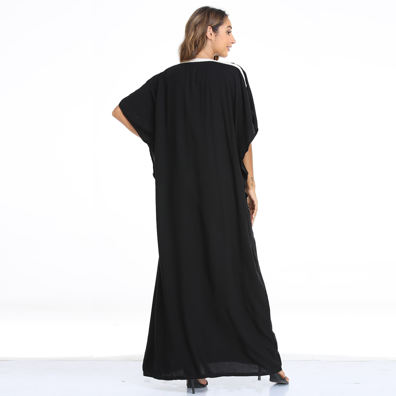 Women's batrobe short sleeve long skirt kaftan robe Middle Eastern plus size loose dress_voghion.com