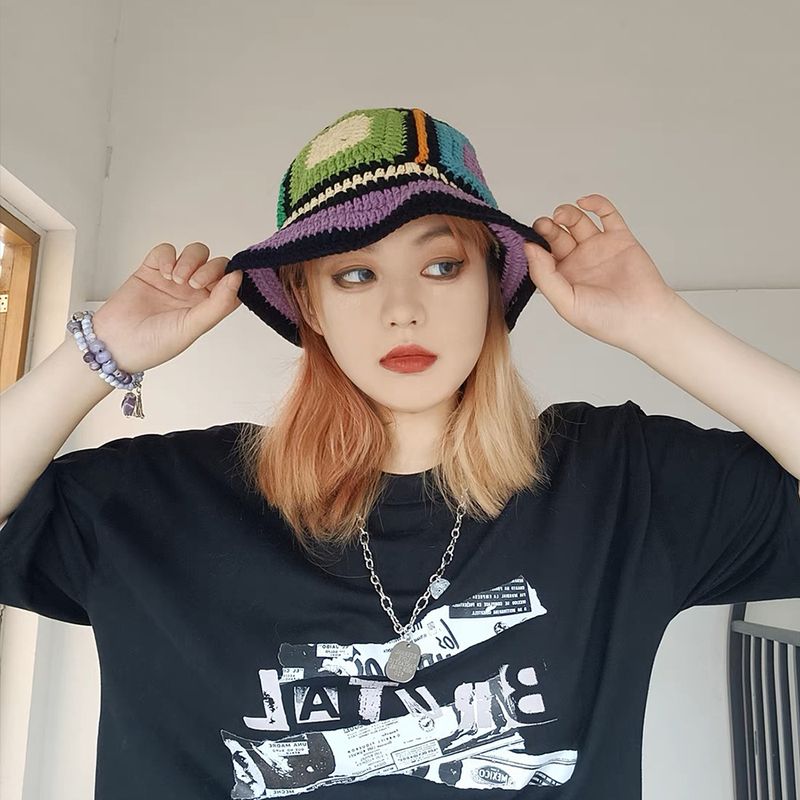 Heißer Verkauf 2024 Bunte Neue Frauen Mädchen Handgemachte Häkeln Eimer Hüte Y2k Mode Sommer Strand Koreanische Hohl Gestrickte Hut_voghion.com
