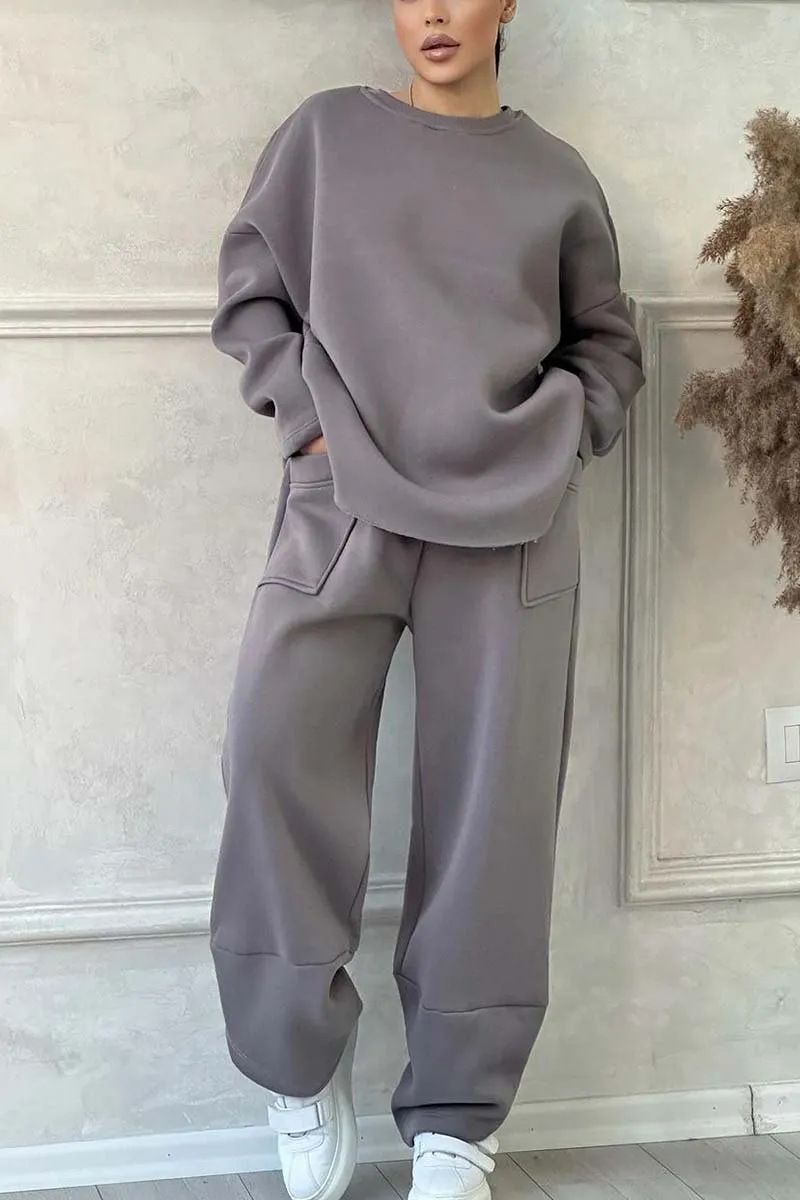 Damenbekleidung Herbst und Winter lässig locker Rundhals Langarm Pullover Hose Anzug_voghion.com