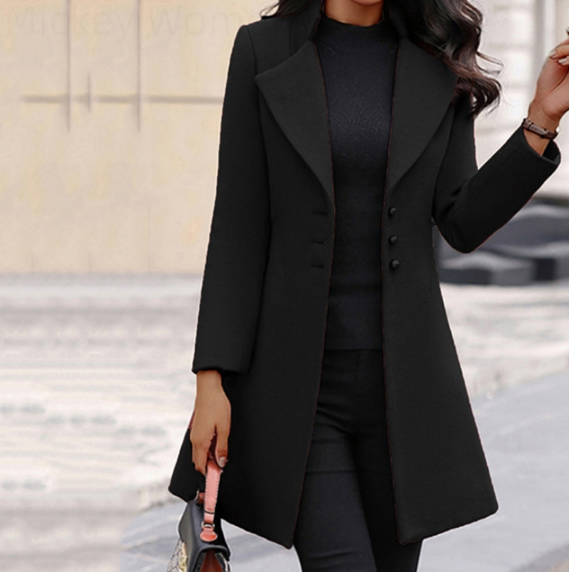 Palton de toamnă și iarnă pentru femei, lungime medie, cu un singur nasture, culoare solidă, guler răsucit, elegant, plus mărime 4XL, casual, cald_voghion.com
