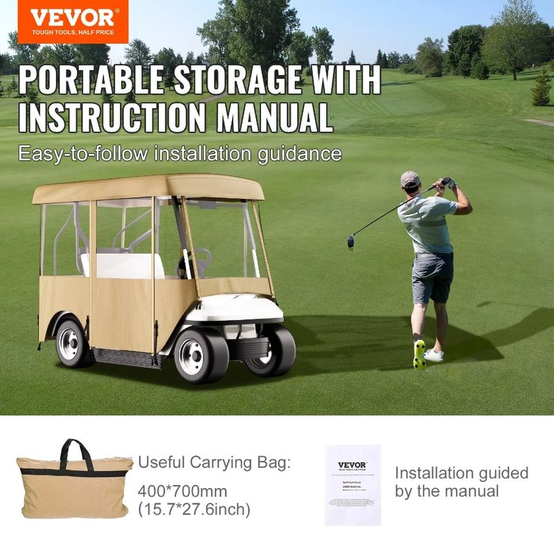 Copertura per golf da 4 persone, impermeabile 300D, 4 lati, con carrello antivento, Golf Deluxe, copertura, carrello da fairway trasparente_voghion.com