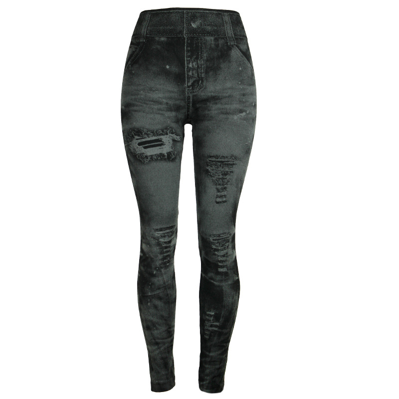 Leggings imitation denim pour femmes, pantalons multicolores populaires à neuf points pour soulever les hanches_voghion.com