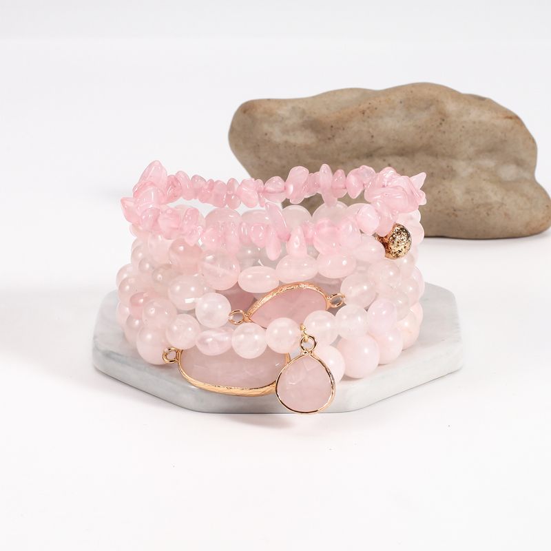 Ronn Perlen Natursteen Armbänner Rosa a Wäiss Set Elastesch Perlen Verstellbar_voghion.com