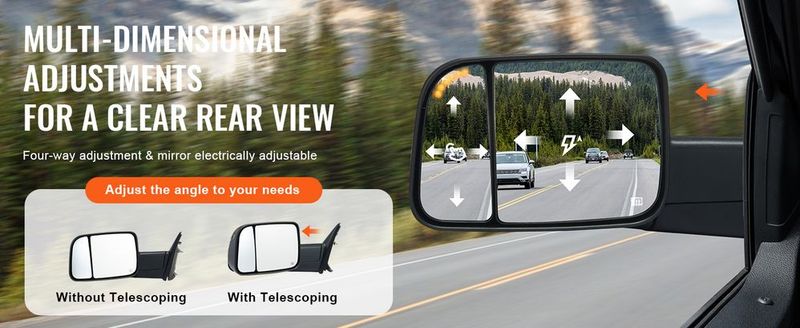 VEVOR Towing Mirrors Fit For 2009-2018 Dodge Ram 1500, 2010-2018 Ram 2500 3500, Ram Classic 2019-2023 Power Heated With Signal Light & Puddle Light, Manual Controlling Flipping Folding, Black_voghion.com