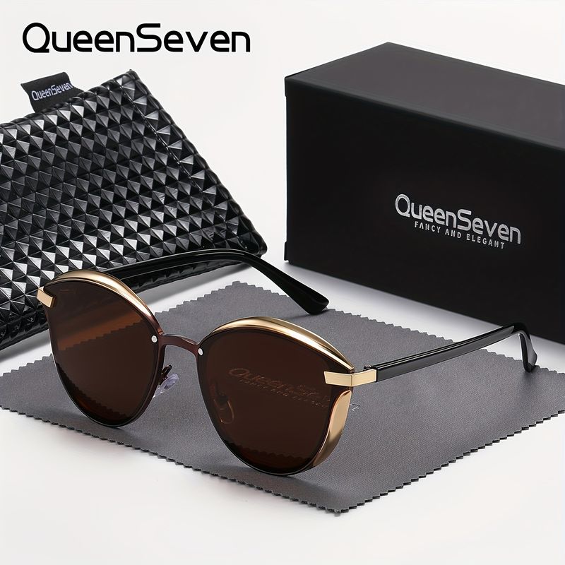 Modische, ovale Cat-Eye-Sonnenbrille aus neutralem Metall von QueensSeven mit polarisierter Optik._voghion.com