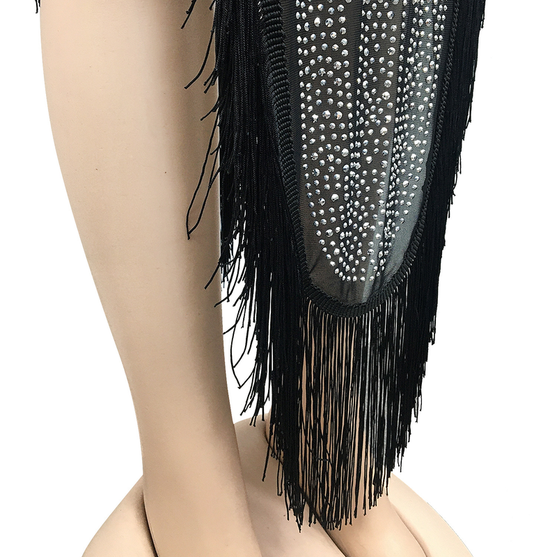 Ensemble deux pièces sexy en maille diamant pour femmes, jupe longue fendue à manches longues et transparente, boîte de nuit_voghion.com
