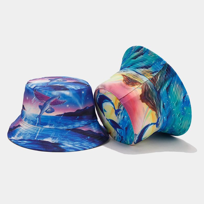 Hot Sale Delfin Graffiti Bøtte for Menn Kvinner Fisker Mann Utendørs Ferie Solskjerm Sol Strandhatt Kvinne_voghion.com