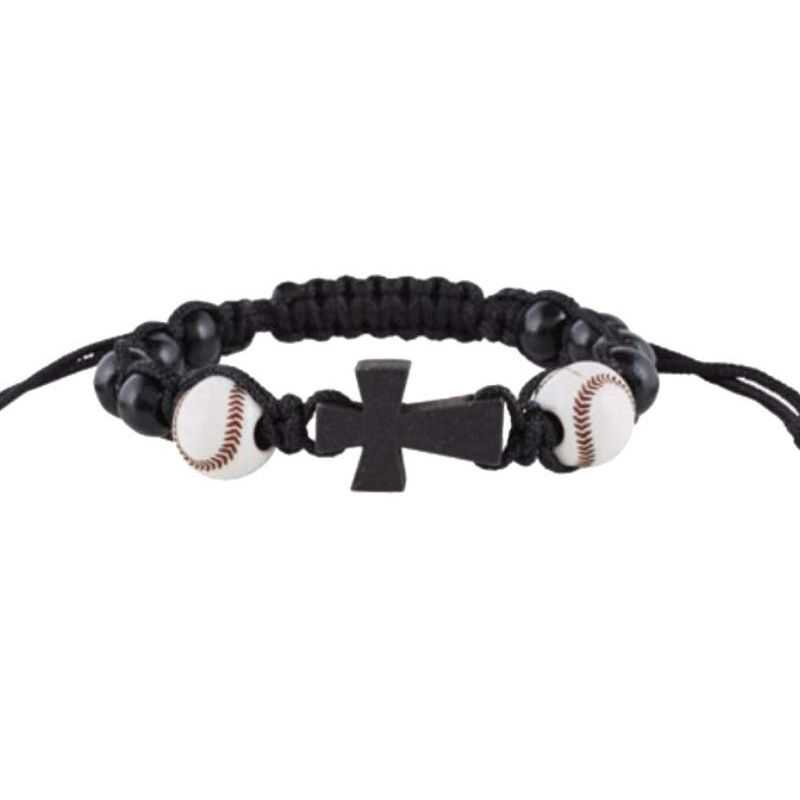 Men's Football Bracelet - Handwoven Black Wooden Cross Pendant (Sports Style, Adjustable)_voghion.com