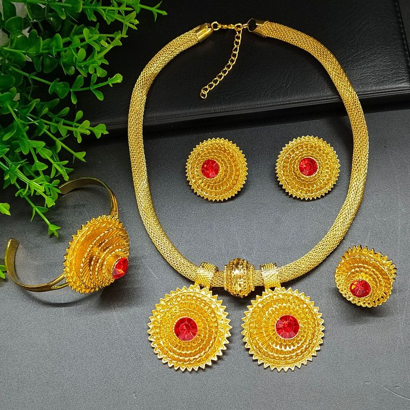 Dubai Hot Selling Gold-plated Necklace Earrings Bracelet Ring Alloy Jewelry Six Piece Set_voghion.com