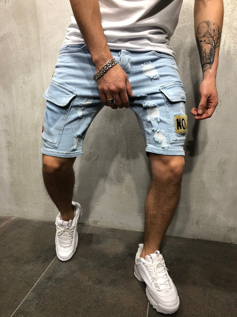 Lässige, modische All-Match-Jeansshorts für Herren mit Taschennähten_voghion.com