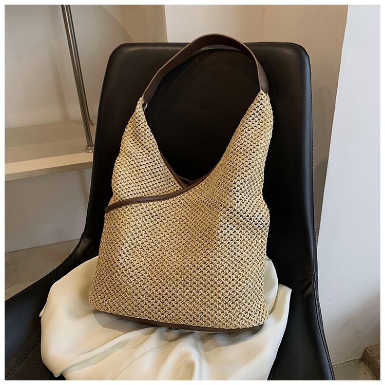 Borse da donna in tessuto di carta a tracolla da donna alla moda Borse da spiaggia estive di grande capacità in paglia Borse tote casual 2023_voghion.com