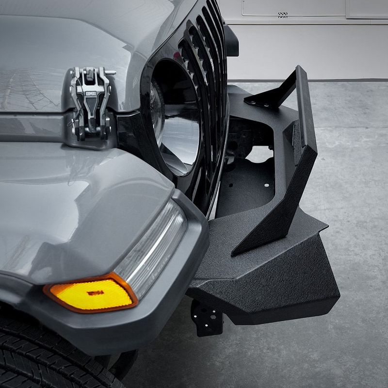 X Style Front Bumper With Winch Plate Compatible With Wrangler JK (2007-2018) & JL (2018+)- Heavy Duty Black Textured Manganese Steel Construction, Perfect For On And Off-Road Used_voghion.com