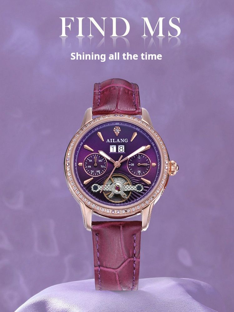 AILANG Brand Luxury Automatic Tourbillon Watch Women Fashion Leather Strap Waterproof Week Date Mechanical Wristwatch Ladies_voghion.com