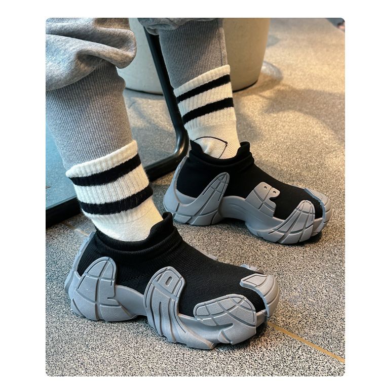 Børnesko Børnesokker sko 2024 efterår nye herre mellemlange slip-on børnesko på lager dame flyvende vævede casual antislip single_voghion.com