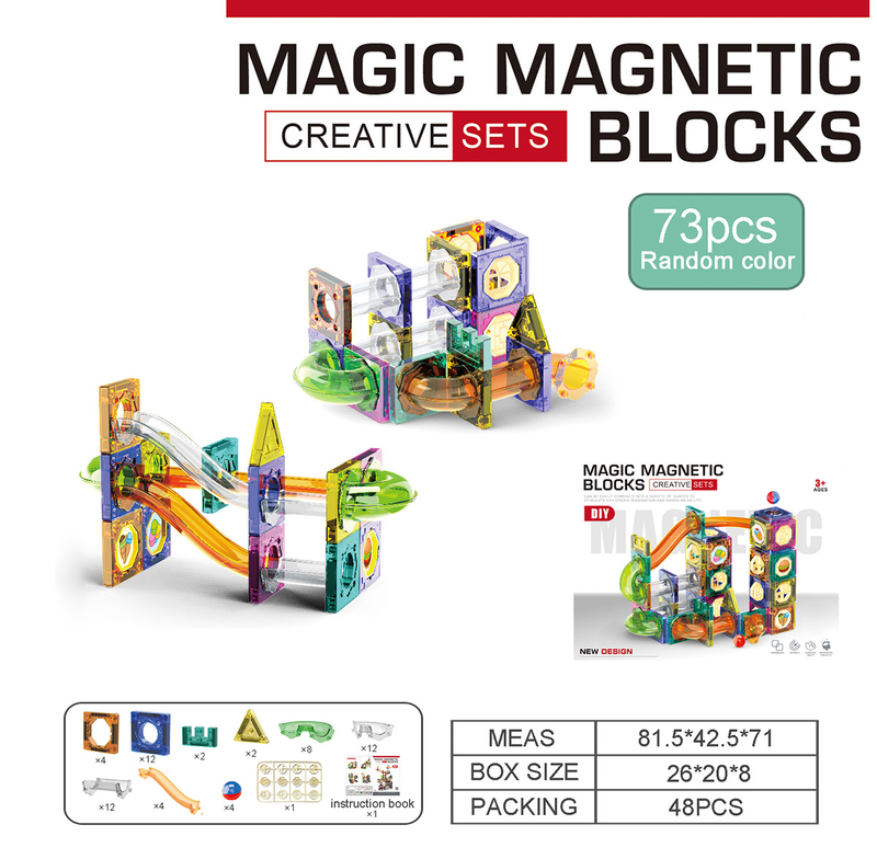 Magnetic Tiles Building Blocks With Marble Run Slide Educational STEM Toys For Kids Brain Development_voghion.com
