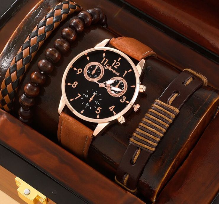 Men's Watches Business Gift Set Holiday Birthday Gift Set Bracelet Necklace Watch Set 3pcs/set_voghion.com