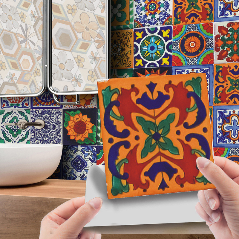 ET165 Gesimuleerde Kleurrijke Tegels en Tegels voor Huisdecoratie Zelfklevende Waterdichte DIY Muurstickers 24 Stuks_voghion.com