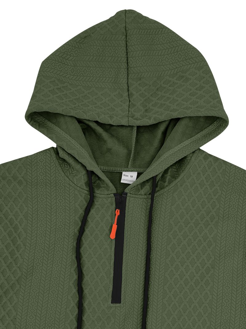 Herrenbekleidung – Kapuzenpullover mit Reißverschluss und Jacquard-Details – Streetwear-Pullover mit mehreren Taschen | Lässige Sportbekleidung in Weiß/Grau/Schwarz/Khaki/Armeegrün_voghion.com