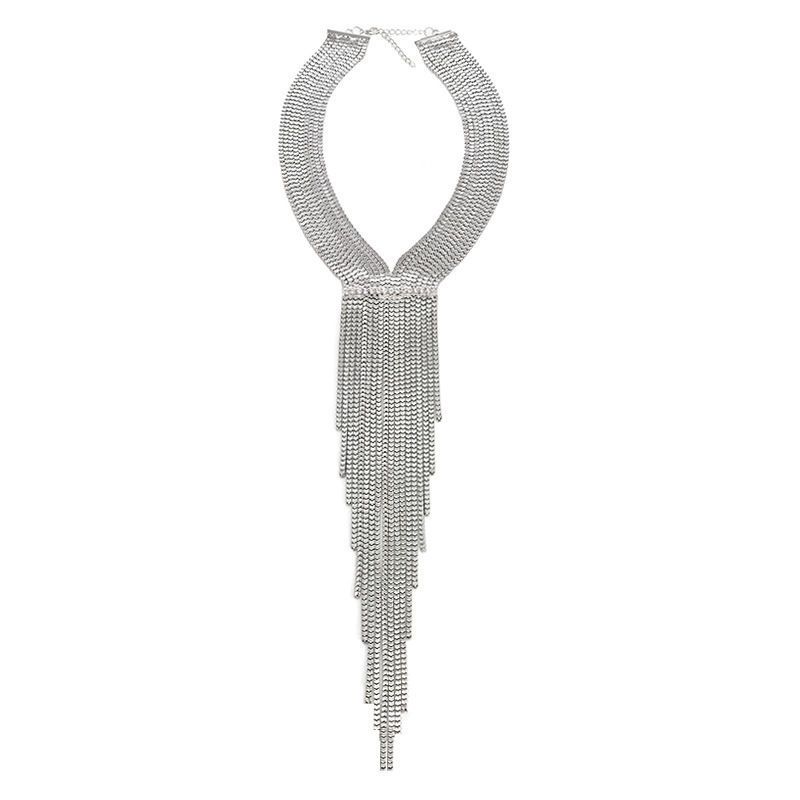 Tendenza di vendita calda: collana esagerata in argento con più strati di diamanti intarsiati, nappe in oro e accessori da donna_voghion.com
