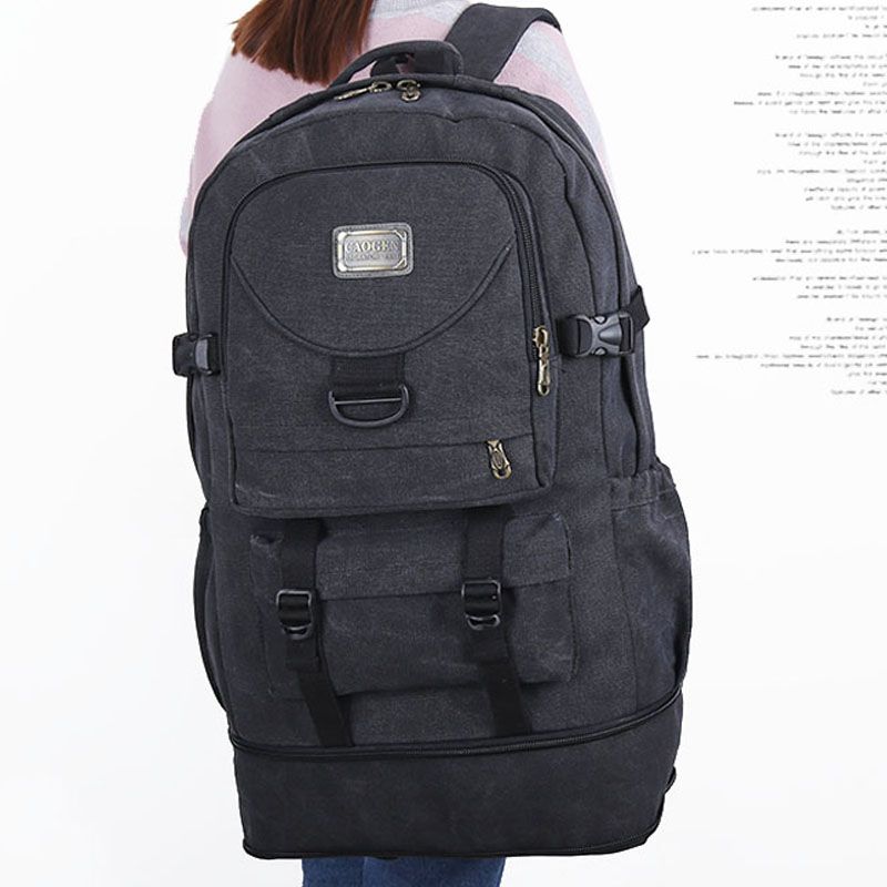 2025s Thick Canvas Expandable To 60L Capacity Hiking Unisex Large Backpack Travel Bag_voghion.com