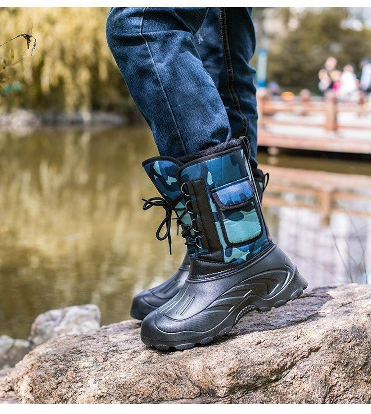 Stivali da neve invernali da uomo – Scarpe da pesca impermeabili in EVA con fodera in pile e suola antiscivolo (nero/blu/verde, calzano piccole)_voghion.com