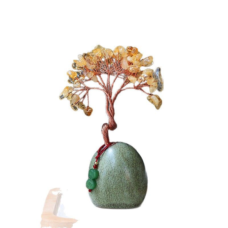 Arbre de la Fortune en Cristal Jaune, Ornement Feng Shui pour Bureau ou Table à Thé, Petit Cadeau Vintage_voghion.com