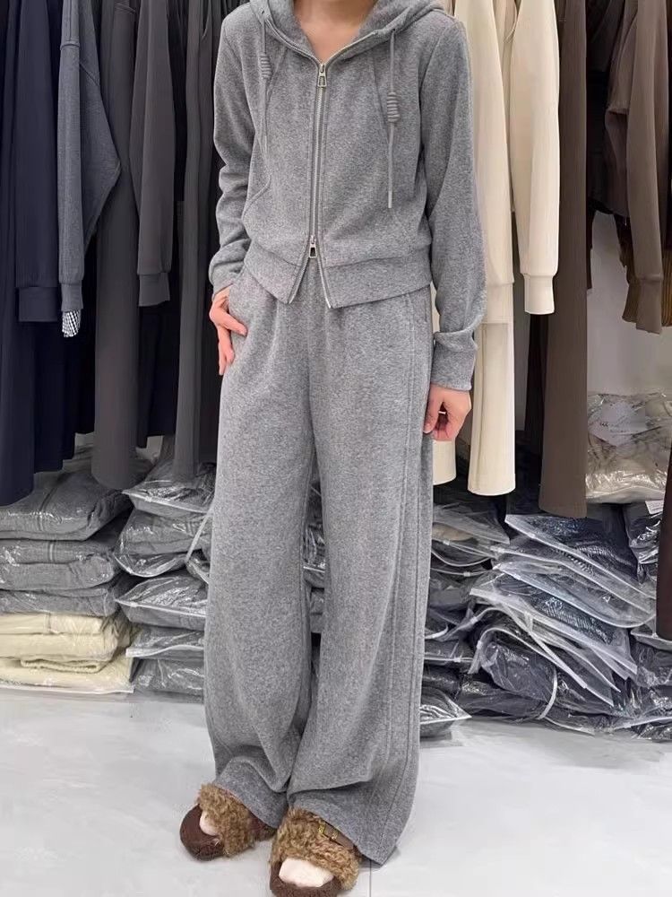 Felpa con cappuccio e cerniera sportiva casual da donna, nuovo inverno 2025, set due pezzi spesso alla moda_voghion.com